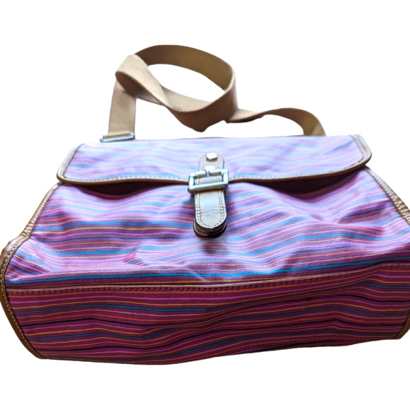 FOSSIL Pink Blue Striped Messenger Bag Crossbody School - Picture 6 of 10